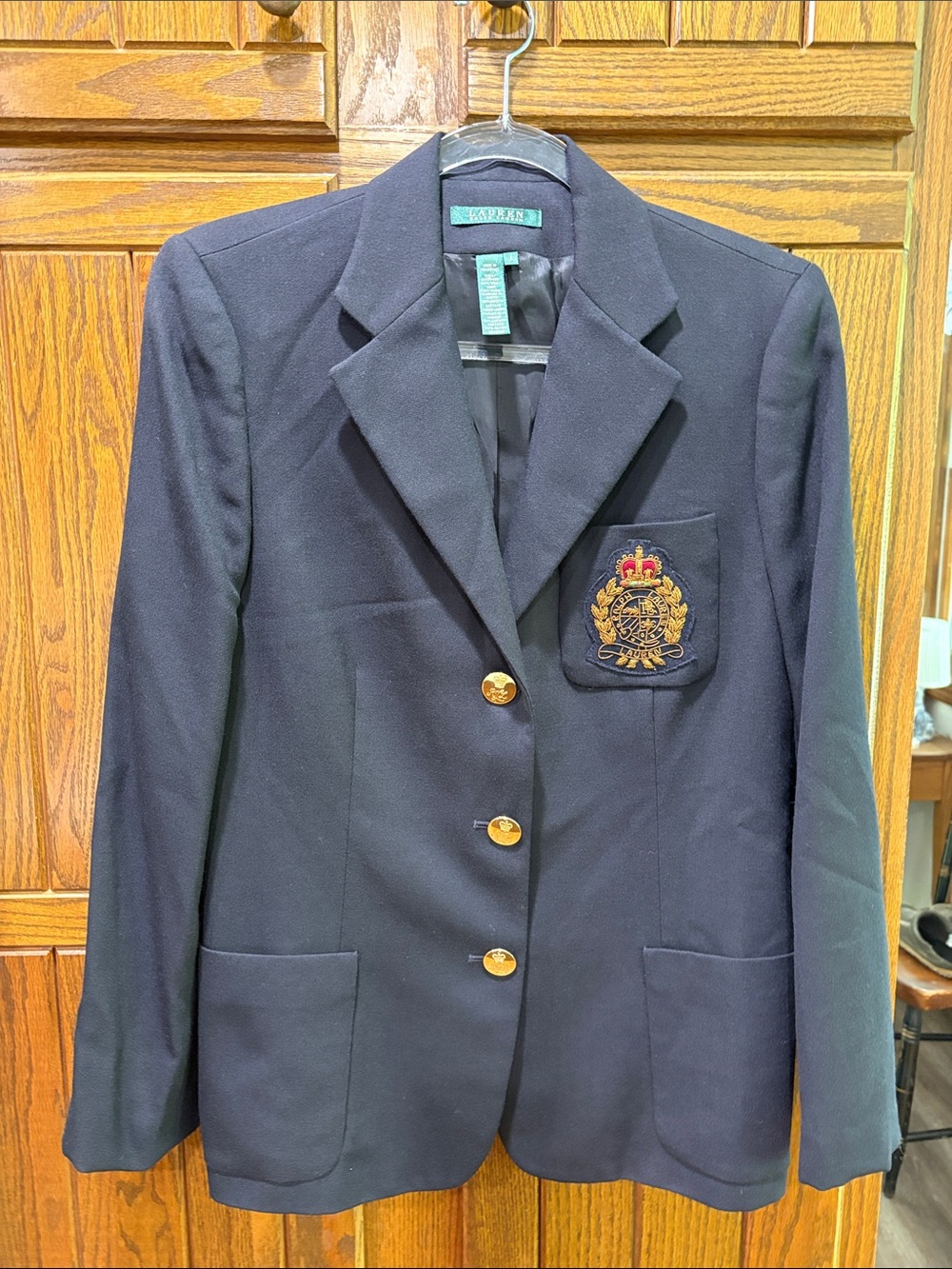 Vintage Lauren Ralph Lauren Navy Blazer with Gold Buttons and Embroidered Crest